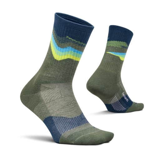 Feetures Trail Max Cushion Mini Crew Sock - Hiking Socks for Men & Women -Tectonic Green, Medium (1 Pair)