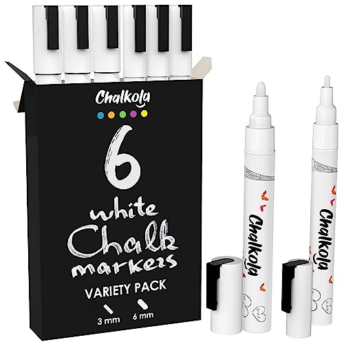 Chalkola 6 White Liquid Chalk Markers - White Dry Erase Liquid Chalk Pens for Chalkboard Signs, Blackboard, Car Window, Glass, Bistro | Variety pack - (3x) 3mm Fine Tip + (3x) 6mm  image 7