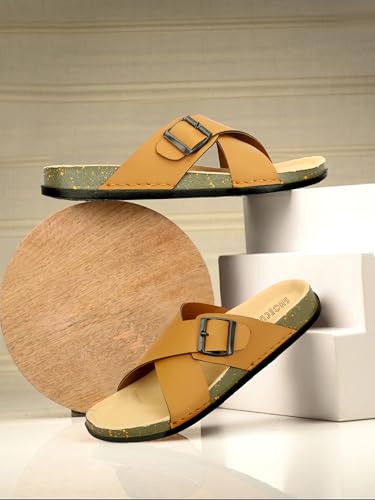 Image of Men Cross Strap Buckle Slippers | Casual Sandals for Men | Comfortable Footwear | Stylish Slip-On Sandals | Anti-Slip Rubber Sole