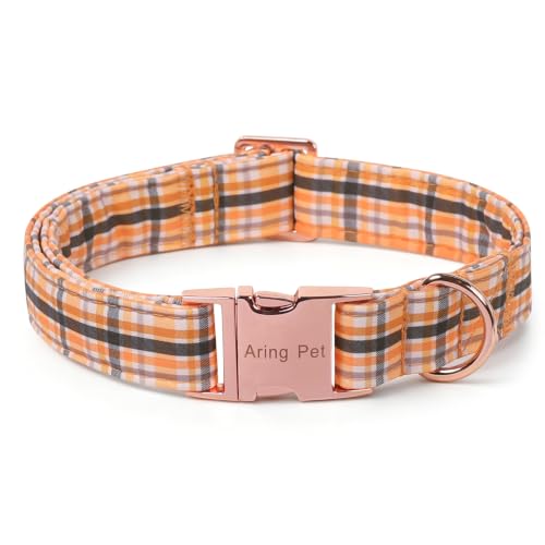 Image of ARING PET Fall Dog Collar, Cute Autumn Orange Black Yellow Stripe Heavy Duty Doggy Collars for Puppy Small Medium Large Boy Girl Dogs-L