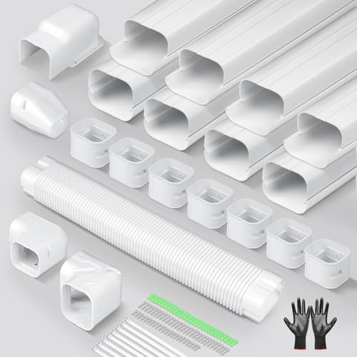 Image of Mini Split Line Set Cover: 3 Inch 13Ft DIY Decorative Outdoor PVC Tubing Cover Kit for Mini Split, Air Conditioner, Central AC and Heat Pumps
