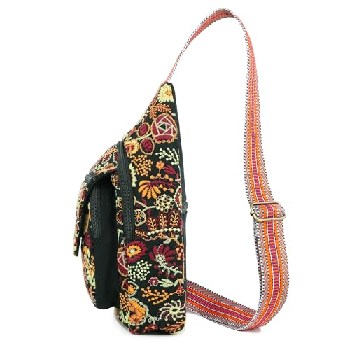 Image of SILKAREA Vintage Embroidered Floral Ethnic Backpack for Women Handbag Shoulder Bag Mini Travel Purse (Embroidered Yellow)