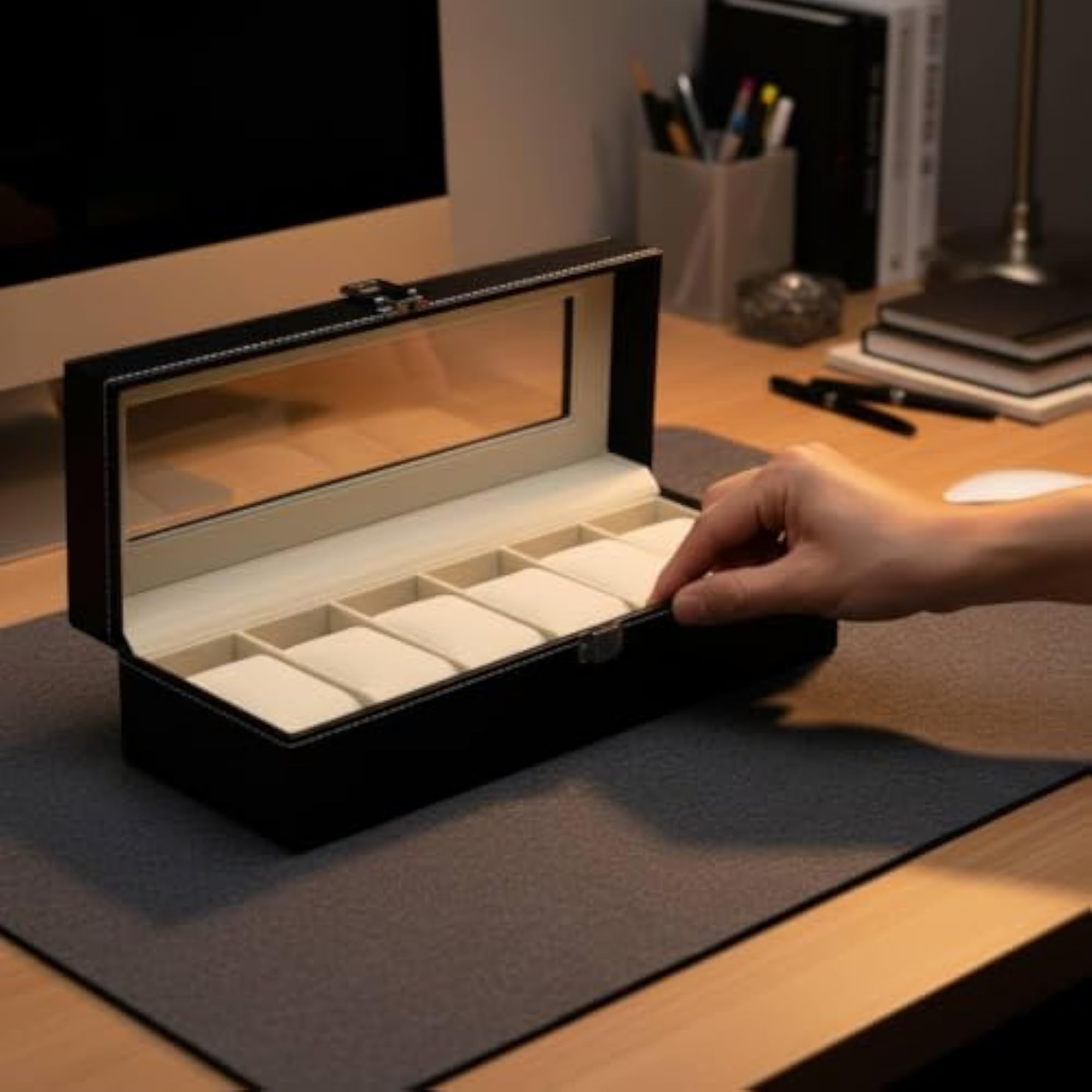 Multi-Compartment Watch Holder with Clear View Lid, Storage Box