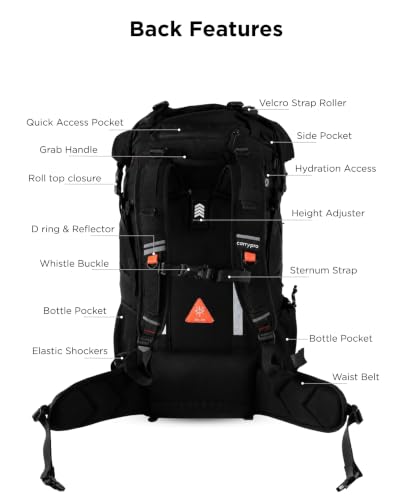 Image of CarryPro NOMAD 65L+ Travel Backpack Large Capacity Hiking & Travel Rucksack Durable Water Resistant Multi Compartment Trekking Bag with Padded Shoulder & Back Support