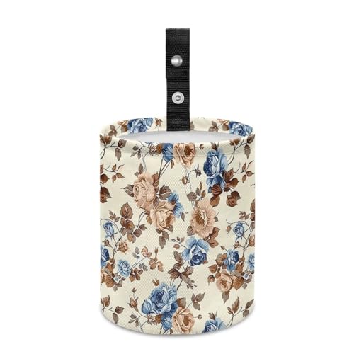Image of Retro Flower Print Cat Car Garbage Can Small Trash Can with Leak Proof Inside Liner and Hanging Strap Car Organizer Portable for Road Trip