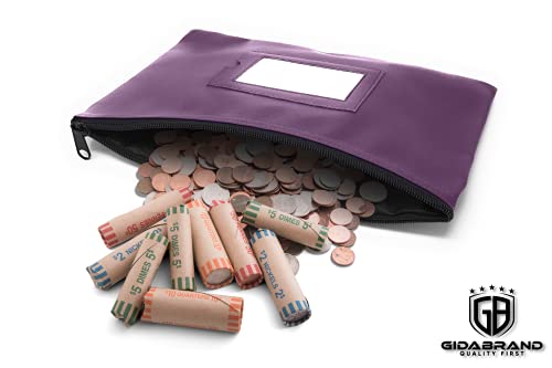 Money Bank Deposit Bag With Zipper | 11X6 Inch | Purple | Durable Leatherette Money Cash Coin Check Wallet Pouch For Men & Women With Framed Id Window And Blank Card | By Gidabrand (7) #TOP5