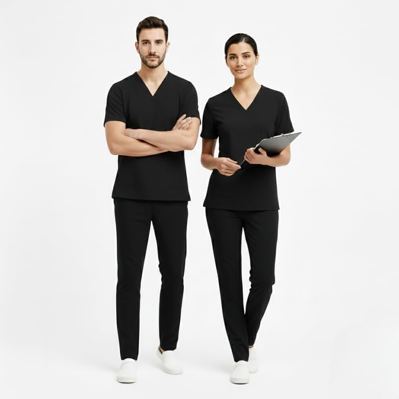 Image of TrendyUniform Unisex Regular Fit Polyester Cotton Scrub Suit for Componder| V-Neck Top and Drawstring Pant |Half Sleeves Hospital Uniform for Doctors, Nurses and Dentist, OT