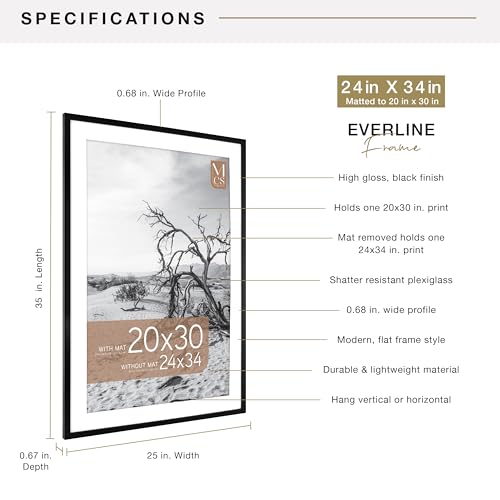 Image of MCS Everline Collection 24x34 Matted Poster Frame with 20x30 Picture Display, Black Vertical & Horizontal Wall Hanging Large Frame for Photos, Posters & Art Prints (1-Pack)