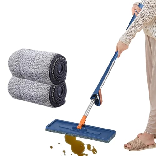 NevPuose trapeador con escurridor, trapeador húmedo y seco - Juego de fregonas compactas para Suelos de Madera Dura 3X,Trapeadores exprimidores absorbentes de Agua con 2 Almohadillas de Repuesto para
