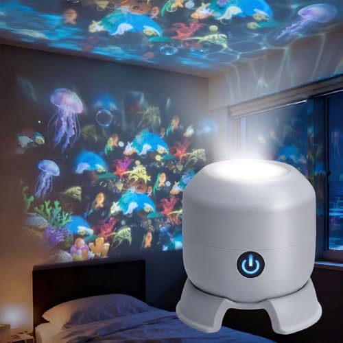 Dynamic Rotating LED Projector Light USB Rechargeable LED Projector Snowflake/Christmas/Ocean Dynamic Patterns Multi-Angle Projection Base for Meditation Bedroom Home Theater