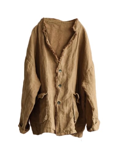 NFYM Damen Herbst-Leinenjacke, Hippie, ausgefranster Saum,...