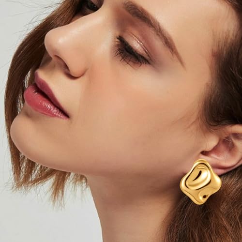 Atgdluk Chunky Gold Stud Earrings for Women - Dainty Geometric 14k Gold Plated Hypoallergenic Statement Earrings - Lightweight Fashion Jewelry Gifts - Image 4