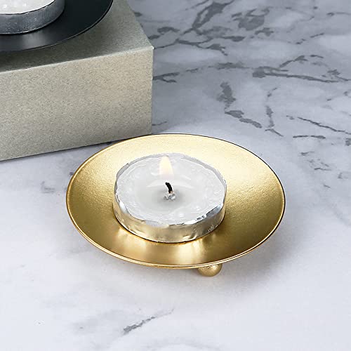 Candle Holder Decorative Iron Plate,Candle Stand for LED & Wax Candles,Spa,Bathroom,Weddings,4.33x0.78inch,Set of 3 (Gold) by EITMOW - Image 5