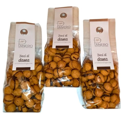 Baci di Dama alla Nocciola farciti con Cioccolato fondente, Panetteria Pasticceria Panero, Biscotti artigianali italiani, Tradizione Piemonte, pacco da 3 x 180g