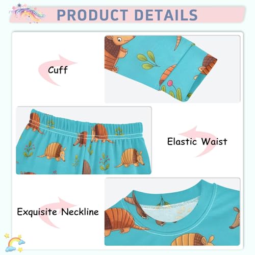 Pajama Sets Long Sleeve Cute Armadillos on Blue Soft Comfy Sleepwear 2 Piece PJS 3-8T4