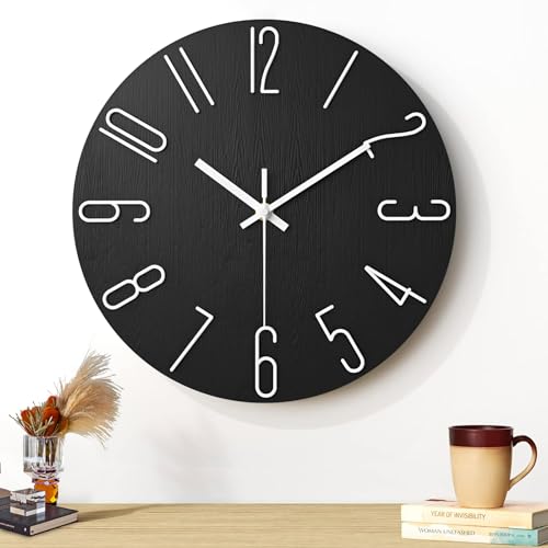 AUSYIWI Orologio Da Parete, 30cm Orologio da Muro, Silenzioso, per Casa, Soggiorno, Cucina, Ufficio, Hotel Decorazione (Nero)