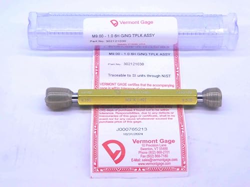 New M9 X 1 6H Vermont Thread Plug GAGE 9 1.0 GO NO GO P.D.'S = 8.350 & 8.500 - DW31638VTG
