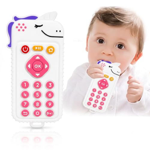 Image of CHICAGOZONE Premium Baby Silicone Teether Ring Toy - BPA Free Soft Teething Toy for Infants, Multi-Texture Sensory Chew Toy, Easy Grip Teether for Babies 3-12 Months, Cute Animal Design (Multicolor) (WHITE REMOTE KITT)