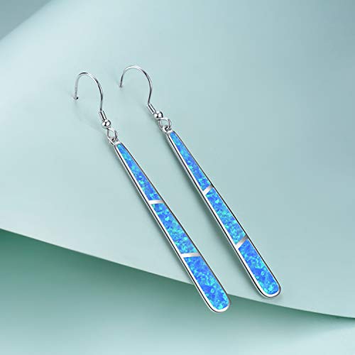 Poplyke Bar Ladies Earrings For Women Sterling Silver Blue Opal Dangle Long Earrings 2.6'' (Blue Opal) #TOP4
