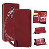 Seninhi らくらくスマートフォン F-53E ケース 手帳型 RakuRaku F53E（B204 スマホケース f53e 携帯ケース 職人仕様 手縫い革ケース 手帳型ケース スタンド機能付き 財布型 360度保護 耐衝撃 ケース カード収納 レザー 多機能 ベルトループ付き‌ おしゃれ 携帯カバー XNWF53EPG (ワインレッド)