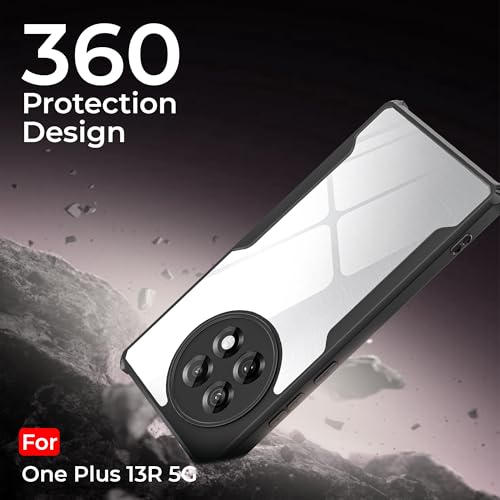 Image of A rtistque Clear Hard Transparent Acrylic Armor Anti-Drop Shockproof TPU Edge Back Cover Case for OnePlus 13R 5G - Black
