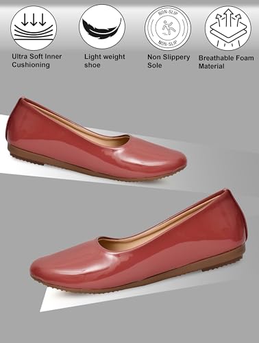 Image of MISS London Women's Bellies | Patent Leather Flats for Casual & Office Wear | Stylish & Comfortable | TPC Sole
