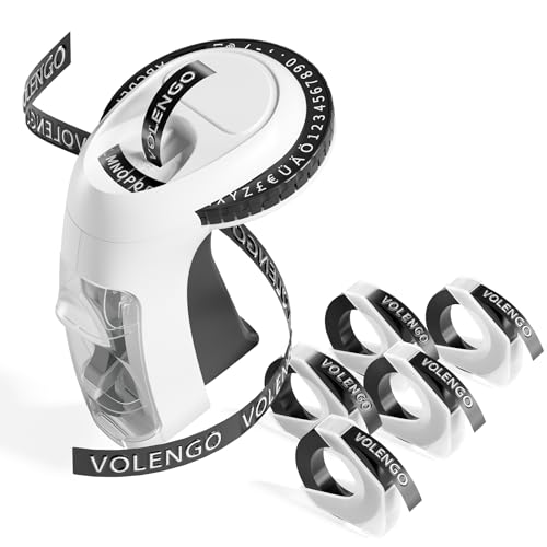 VolenGo Embossing Label Maker Machine, 3D Embossing Label Maker Handheld, Inkless Vintage Embossed Label Printer, Portable Labeler with 6 Label Maker Tape 3/8"(9mm) for Home and Office, Black Omega S