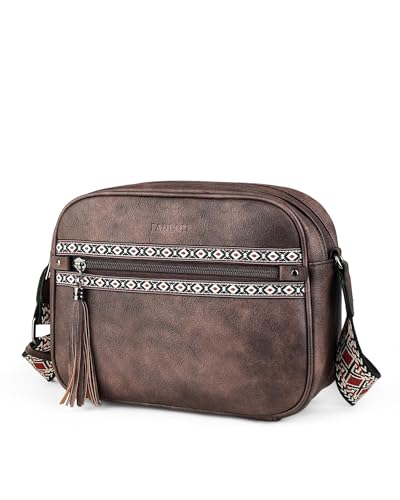 Image of FADEON Crossbody Bags for Women, RFID 4 Card Slots | Vegan Crossbody with Wide Strap, Double-Zipper & Anti-Theft, Fits Kindle & Essentials, Lightweight for Work & Travel