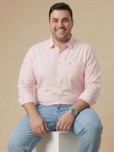 Image of Thomas Scott Men's Plus Size Cotton Casual Shirt | Regular Fit | Long Sleeves | Spread Collar | Solid | Soft & Breathable | Everyday Comfort Shirt for Men