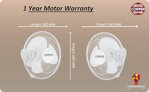 Image of STARVIN Wall Mounted Fan High Speed Wall Fan for Home & Kitchen Compact Size,Adjustable Tilt,Low Noise Small Wall Fan for Office, Shop & Utility Area - EVTS (DELUXE 12 inch cabin White, 12 Inch DX)