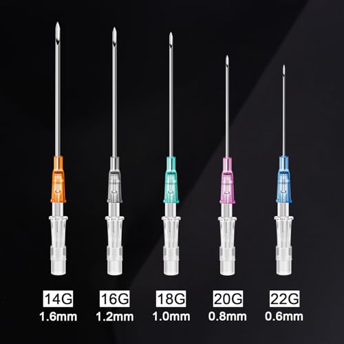 WZPB Catheter Piercing Needles - 50 Pcs 14G, 16G, 18G, 20G, 22G IV Catheter Piercing Needles for Ear Nose Lip Tongue Belly Navel Nipple Cartilage Piercing Kit