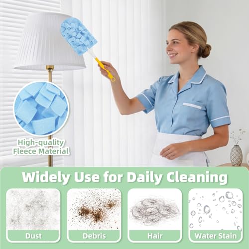 Image of 12 PCS Fleece Reusable Duster Refills Compatible with Swiffer Handle, Washable Heavy Duty Duster Pads for Fan, Window, Furniture, Car, 360 Cleaning Cloths Include 1 Handle, Morandi Colors