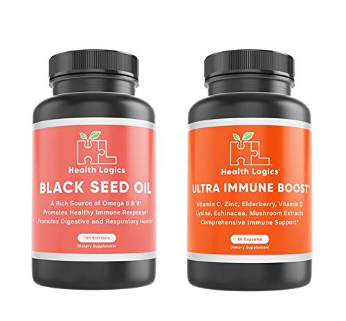 Health Logics Black Seed Oil Softgels Ultra Immune Boost- Featuring Cold Pressed Nigella Sativa, Vitamin C, Vitamin D, Zinc, Elderberry Extract, Echinacea, Lysine, Reishi Mushroom #TOP11