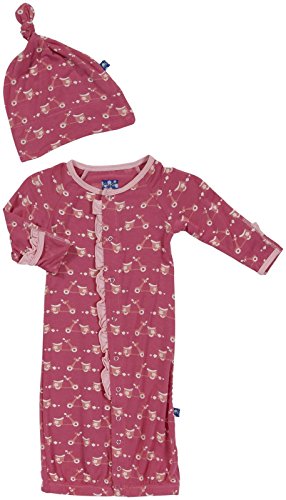 KicKee Pants Baby Girls' Newborn Print Gown and Knot Hat Set, Flamingo Moped, 18-24 Months