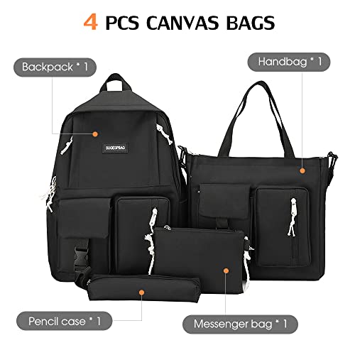 Vicfone Mochila de Lona 4 peças Conjunto Combo Bolsas Escolares com Bolsa Crossbody Caixa de Lápis B