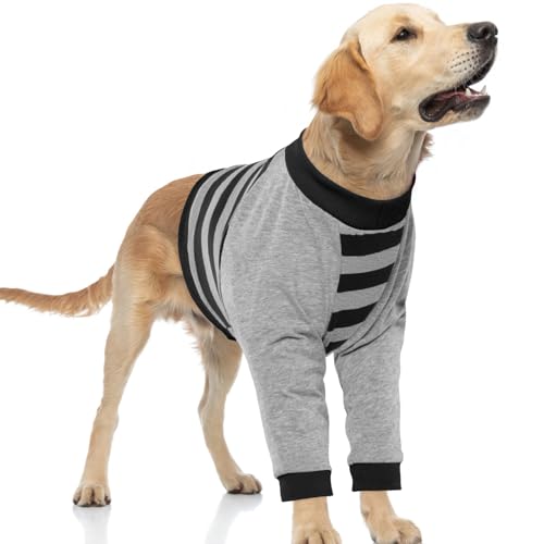 Image of FUAMEY Dog Recovery Sleeve with Elbow Protector,Dogs Shirt Stop Licking Joints,Pet Long Sleeve Suit Protecting Dog's Front Leg Arm Wounds Cover Skin Conditions Black Stripes XL