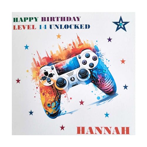 PERSONALISED PLAYSTATION LEVEL UP BIRTHDAY GAMING CARD - Handmade Happy Birthday Greeting Card Age Name - Ps5, Ps4 - For Children Boys Girls Kids Son Daughter Adults Boyfriend Girlfriend