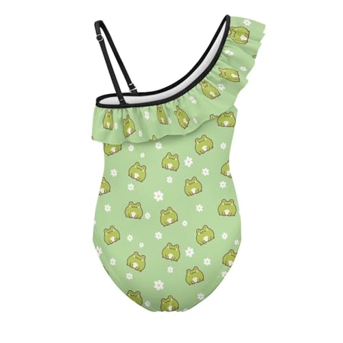 Image of Girls One Piece Swimsuit Ruffled Halter Bathing Suit with Adjustable Strap Beach Sport Swimwear for 3-14 Years