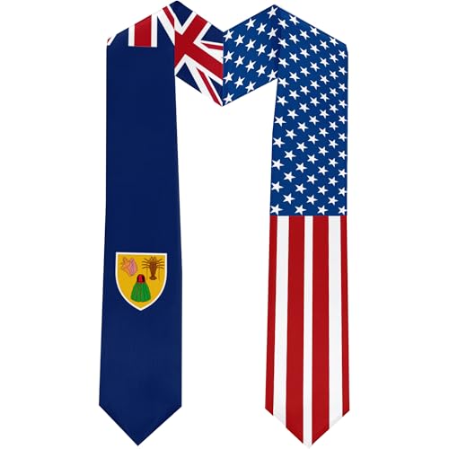 2025 the Turks and Caicos Islands Flag and USA Flag Graduation Stole Graduation Sash for International Student (Baccalaureate Gown and Hat Not Included)