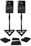 Rockville APM5B V2 Bundle: (2) 5.25-in 320W Peak/80W RMS Active Powered Studio Monitor Speakers-Black, Pair of RVSM1 Near-Field Stands, Pair of RRS190S Foam Isolation Pads, 3-Items