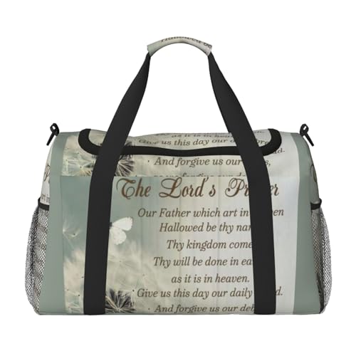 Dandelion The Lord'S Prayer Large Travel Duffle Bag – Durable Polyester Weekender with Hand Carry & Shoulder Strap for Sports & Outdoor