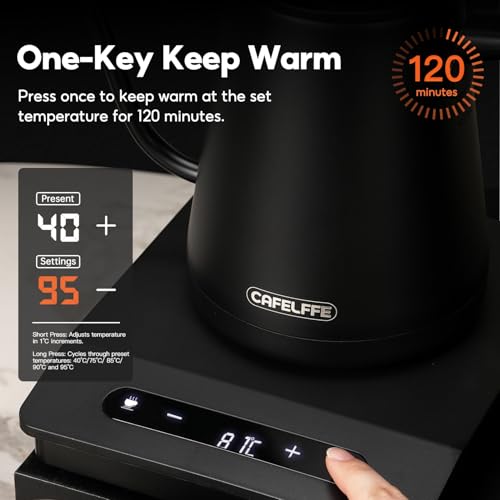 Cafelffe MK-101 Bouilloire électrique à bec verseur – Bouilloire à thé col de cygne en acier inoxydable de 0,8 L avec écran LED, contrôle de température de 40 à 95 °C, chauffage rapide de 1 500 W, noi – Image 6