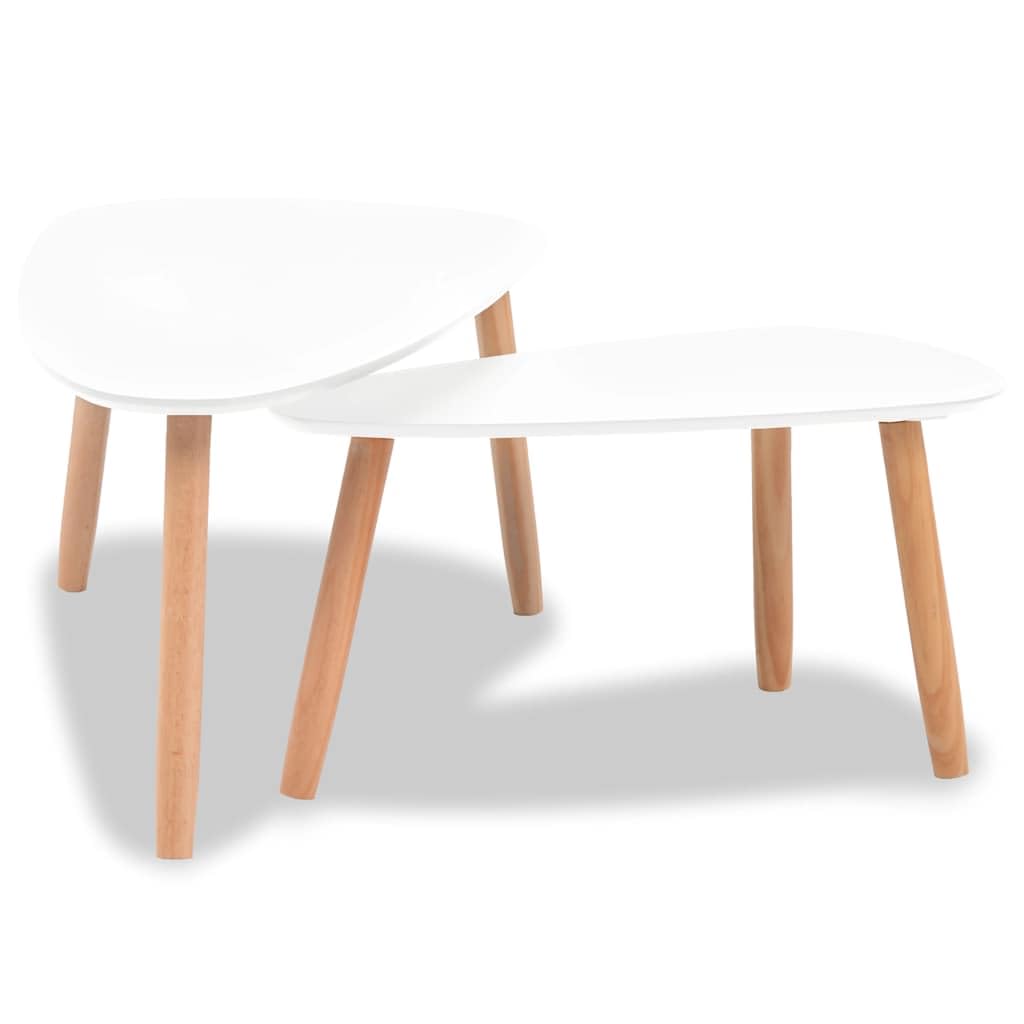 vidaXL 2X Bois de Pin Massif Table Basse Blanc Salon Canapé Table Gigogne