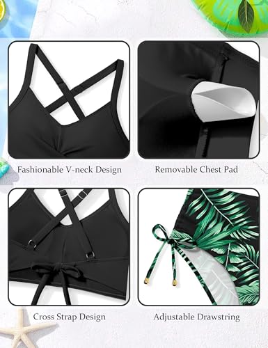 Image of Teen Girls Swimsuits V-Neck Bikini Set Bathing Suits Cross Straps Two Piece Swimwear with Drawstring