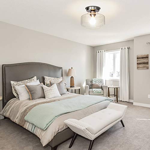 Tehenoo Semi Flush Mount Ceiling Light,Clear Glass Shade Light Fixtures Ceiling With Brushed Nickel Base For Hallway,Entryway,Porch #TOP5