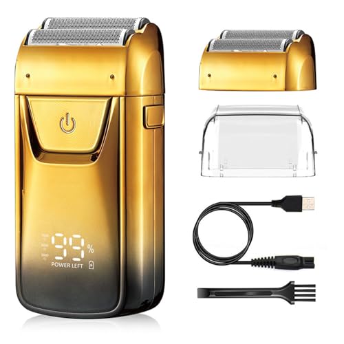 Afeitadora Eléctrica de Láminas para Hombres, Cortadora de Cabello de Lámina Eléctrica, Cabezal Flotante Doble, Pantalla LED, Cortadora de Cabello de Lámina Recargable con (GOLD)