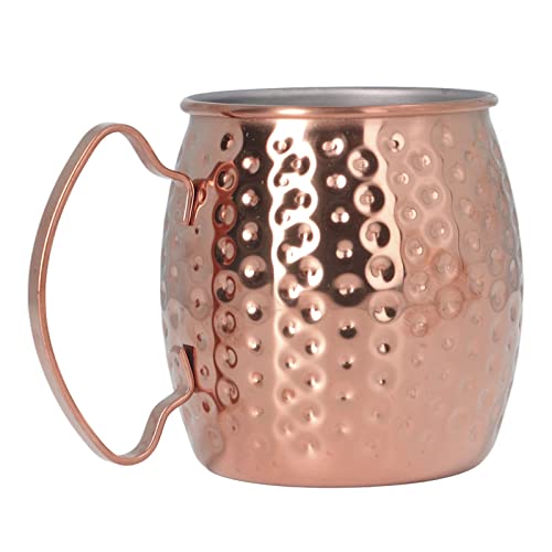 Moscow Mule Mug,500ml Large Size Hammered Cups 304 Stainless Steel Lining Pure Copper Plating Brass Handles Diameter Food Safe Pure Solid Copper Mugs for Bars Hotels Restaurants(rose)