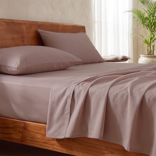 Image of LANE LINEN 100% Organic Cotton Bedsheet for Double Bed King Size - Lilac | GOTS Certified, Percale Weave, 108x108 inches, Soft & Breathable, Machine Washable, Includes 2 Pillow Covers