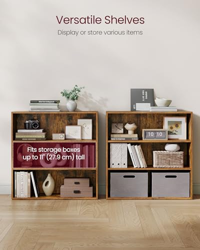 Image of VASAGLE Set of 2 Bookshelves, 31.5 Inches Wide, 3-Tier Open Bookcases with Adjustable Storage Shelves, Floor Standing Units, Rustic Brown ULBC173X01-2