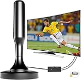 Antenna TV Interna Amplificata Potente, Antenna Portatile con Base Magnetica per 4K Smart TV(DVB-T2), Ricezione Segnali Digitali Terrestri entro 380 km, Include un cavo coassiale da 5 m (Nero Opaco)